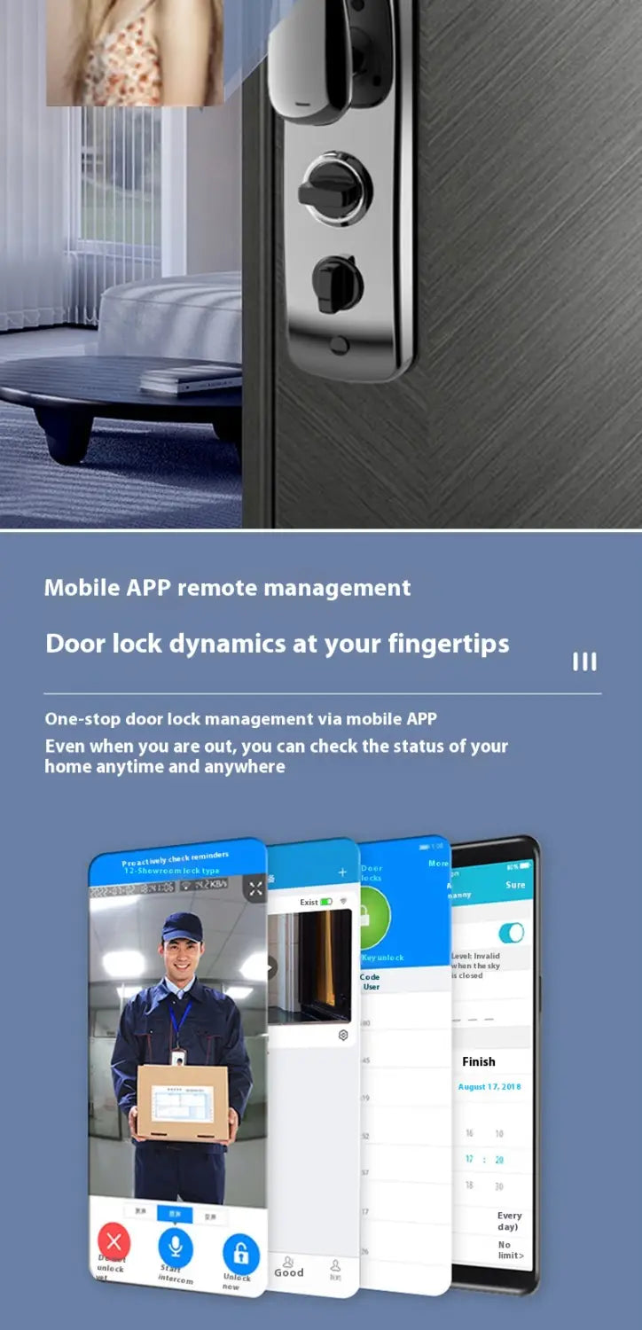 silver finished home fully automatic smart door lock with fingerprint 3d facial recognition and two black circular buttons for secure access control