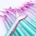 11pcs mermaid makeup brushes kit featuring iridescent pink purple and teal scales with mermaid-tail handles