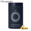 Dark blue cylindrical container labeled men hair growth nutraceutical holding 120 golden hair care capsules