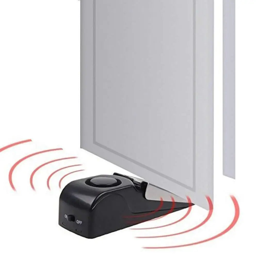 Black plastic 120db electronic burglar alarm wedge door stop with built-in alarm sensor for home security