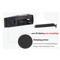 Black plastic 120db electronic burglar alarm wedge door stop showing back side with textured damping primer surface