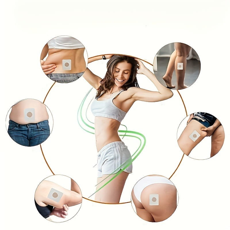 white square adhesive belly button patch with a central circular indentation designed for magnetic slimming and navel belly button use.
