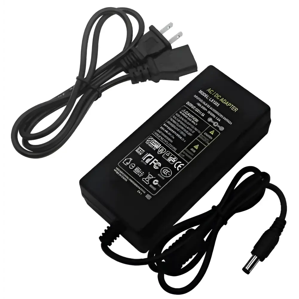 Black rectangular 12v 10a power ac adapter with coiled cord and connector for led strip light usa use