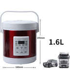Red and white insulated rice cooker with digital control panel and handle for 12v 24v mini use in car and truck