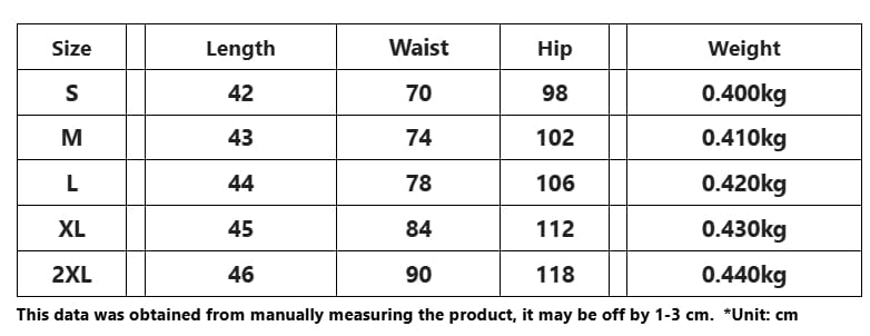 The table displays size measurements including length, waist, hip, and weight for the beige two tone ruffled high waist tiered skirt from size s to 2xl.