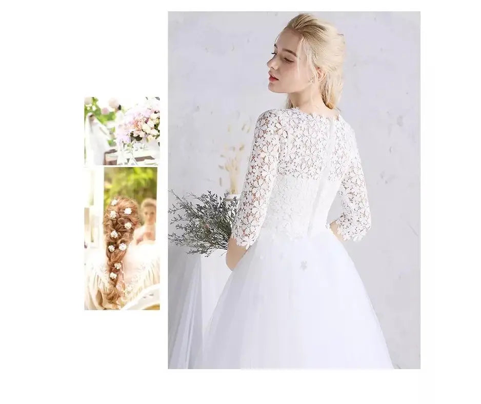 white lace floral wedding dress for party ladies small with ladies small sleeves and a flowing skirt in large size