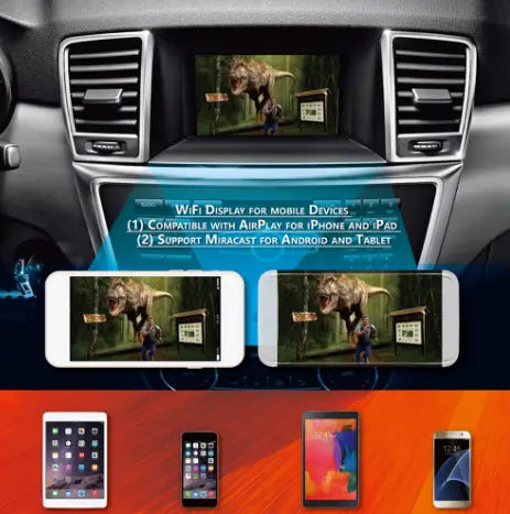 best seller car mirror link box with antenna in black showing wireless screen mirroring device compatible with airplay and miracast for car infotainment systems