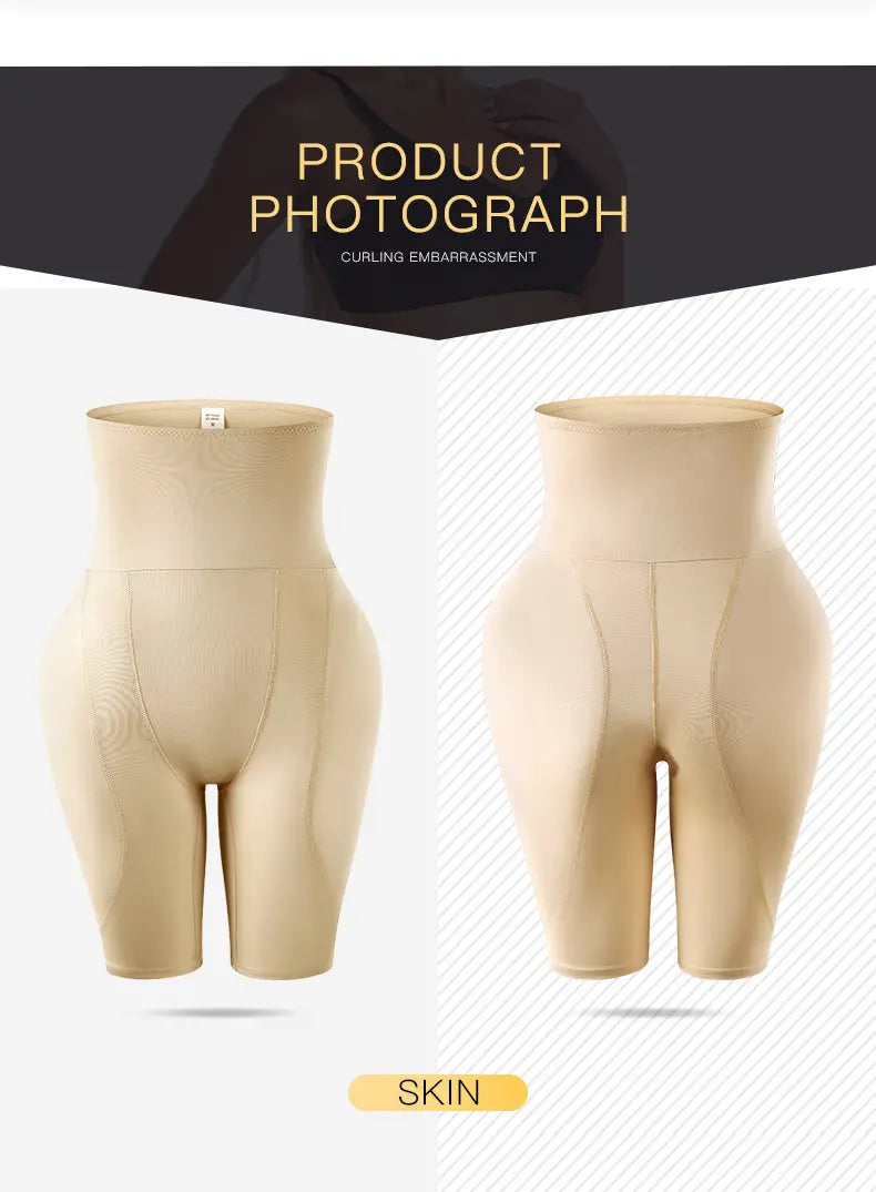 beige high waist body shaper shorts with seamless fabric designed for tummy control and butt lifting to contour hips and thighs for fat burning high effect.
