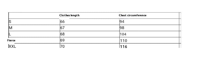 the table displays size measurements for an abstract printed notched collar shirt long sleeve, listing chest circumference and clothes length across sizes s through xxl for the notched collar shirt long.