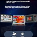 Silver 14-inch dual-screen portable monitor showing vibrant colorful abstract wallpaper for external expansion dual-screen setup