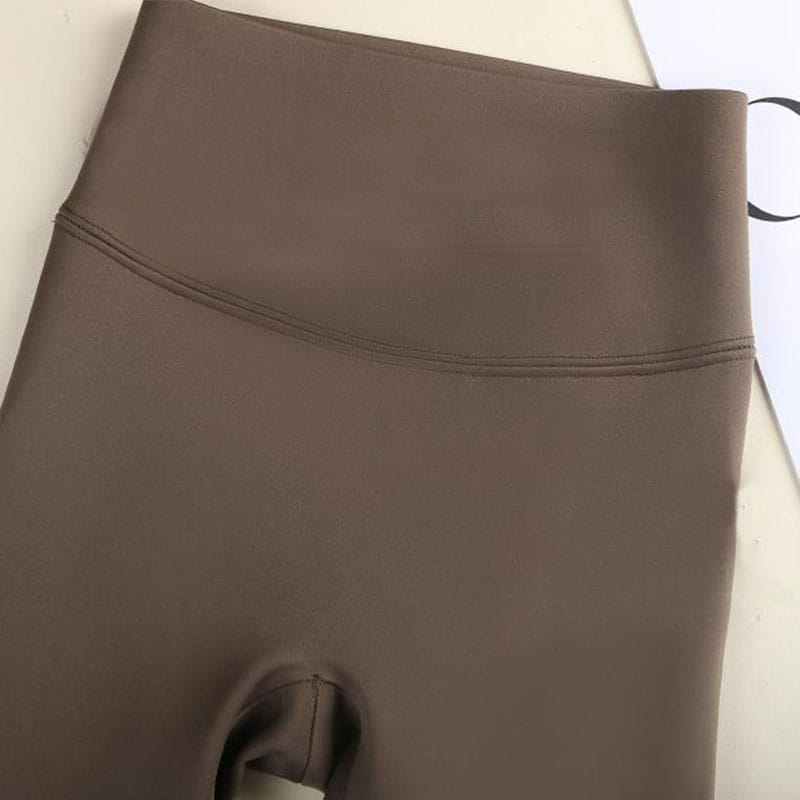 brown fleece thickened winter shark pants high waist leggings featuring smooth stretchy fabric and subtle seam detailing