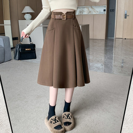 Woolen Skirt Mid-length High Waist Woolen Umbrella Skirt - Royalessencelux
