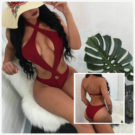 Amazon WISH New Sexy Halter Cross Design Solid Color Bikini Swimwear Women - Royalessencelux