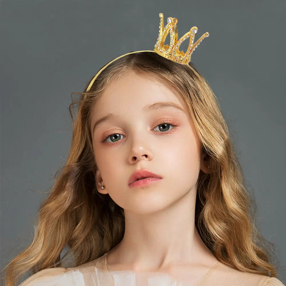 gold tiara hair comb crown with sparkling rhinestones and a delicate silver headband design as crown rhinestone accessories for children