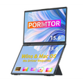 Black 15.6 inch folding stacked portable dual monitors laptop with pormtor branding usb-c cable compatible with windows and mac os