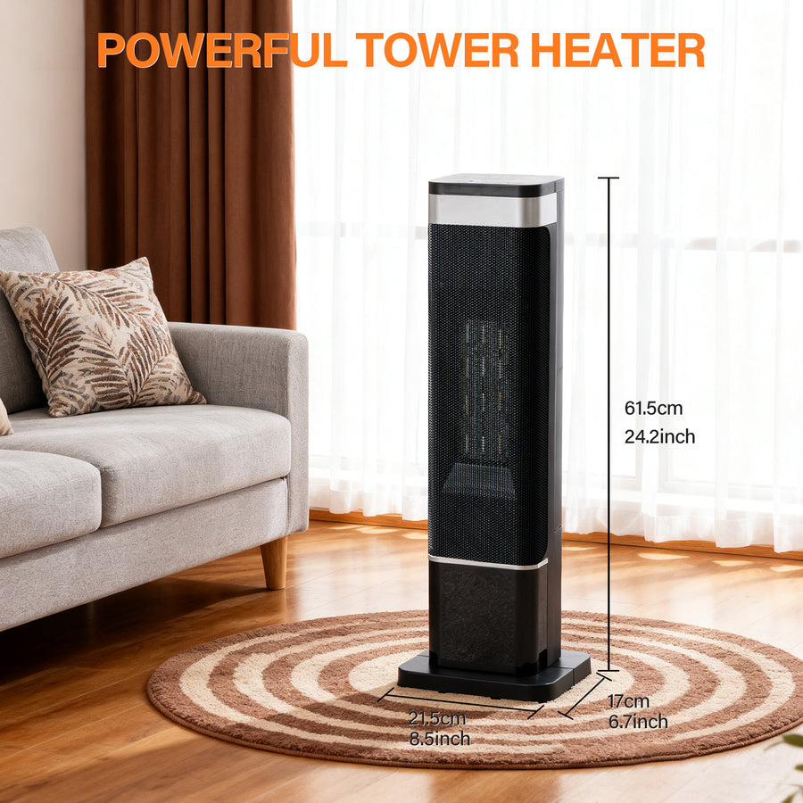 1500W Oscillating Space Heater with 7-Color Ambient Light, Thermostat, Timer & Tip-Over Protection