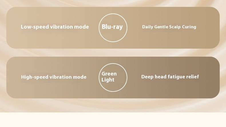 Electric spray massage comb hair care mist device showing blue ray and green light vibration modes for scalp care and head fatigue relief.
