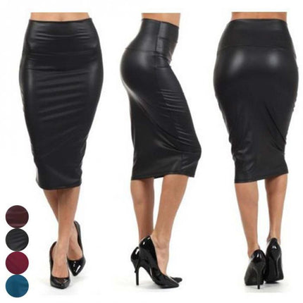 Newly Women High Waist Faux Leather Pencil Skirt Bodycon Skirt Solid Sexy OL Office Skirts - Royalessencelux