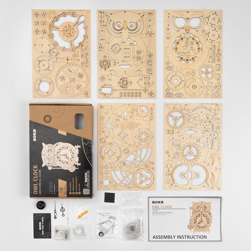 DIY Wooden Owl Clock Puzzle Kit – Nature-Inspired Timepiece Decor