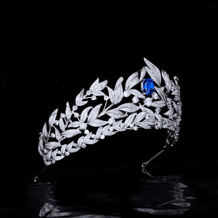 Sapphire Crown Copper Micro Inlay AAA Zircon Crown Wedding Headdress - Royalessencelux