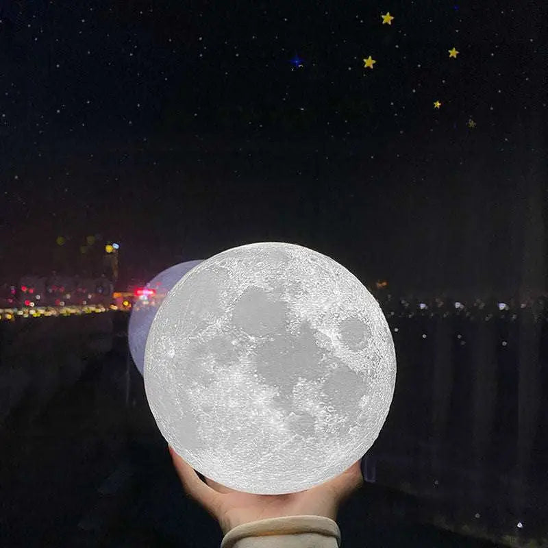 White textured moon night table lamp with realistic moon surface and 16-colour remote control feature