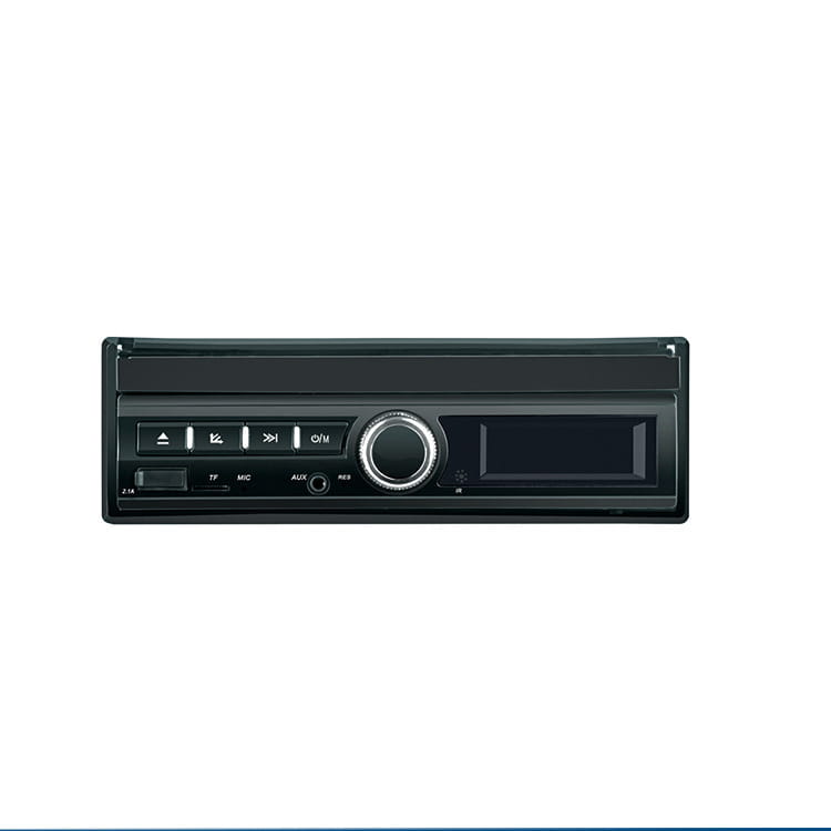 Black 1Din car stereo touch screen mp5 player bluetooth dvr with a central silver rotary dial and media control buttons.