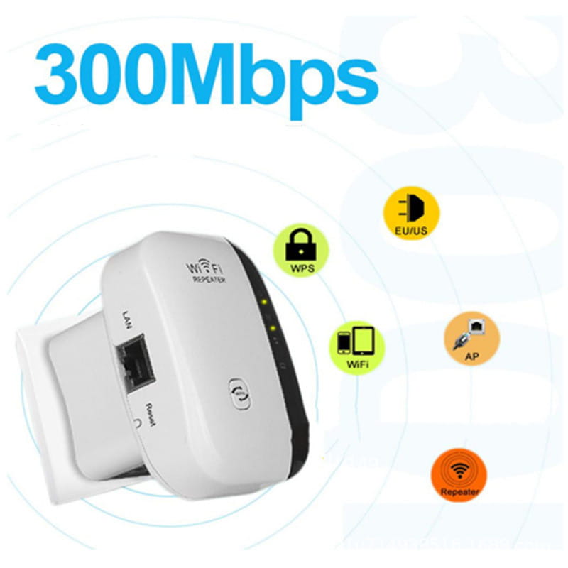 white plastic wifi signal amplifier with sleek compact design and black accents along the side for enhanced wireless router performance