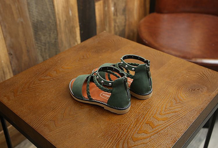 dark green suede sandals with braided straps and silver studs showing yards internal length for girls beige braided sandals.