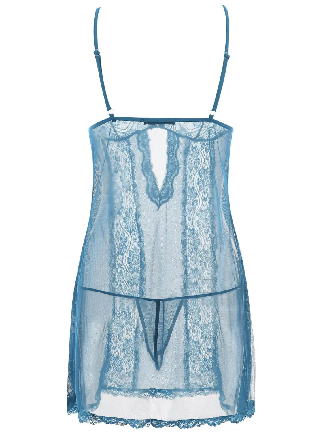 a delicate blue lace sling long nightdress featuring thin straps and intricate floral patterns designed as a plus size nightdress.