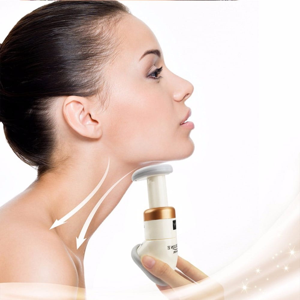 white and gold mini neckline slimmer neck exerciser and chin massager with a sleek ergonomic design for effective neck contouring