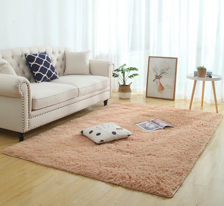 a plush peach-colored shaggy area rug featuring a soft, fluffy texture suitable as a silky fluffy carpet for carpet modern home decor.