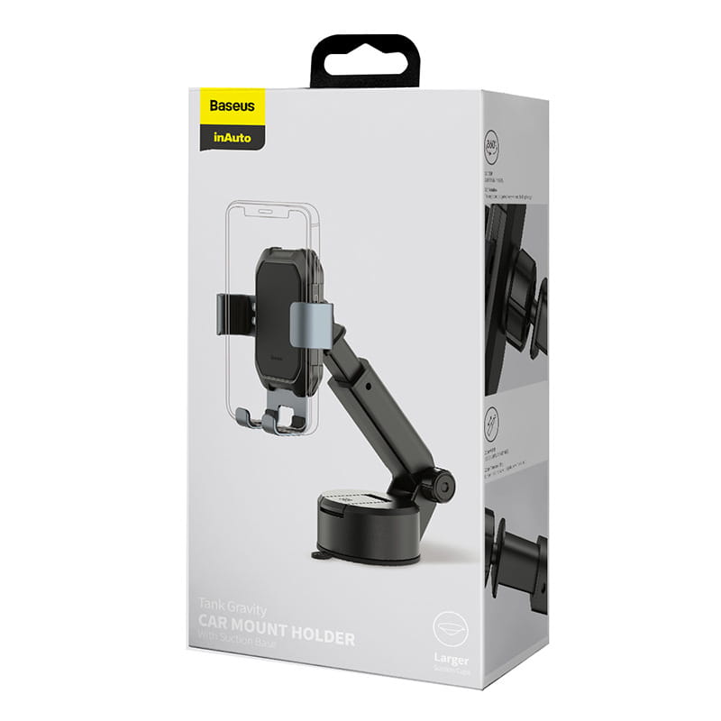 black baseus inauto car phone mount with adjustable arm and suction cup base navigation bracket universal for secure dashboard attachment