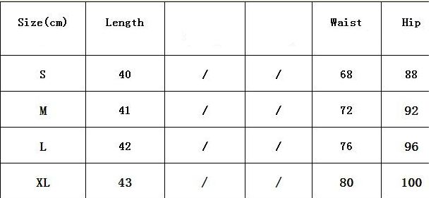The table displays size measurements including lengths and waist hip dimensions for the elegant fashion rivets pu leather mini skirt available in sizes S through XL.