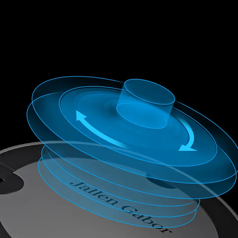 Blue translucent circular rings with a central cylindrical element labeled jallen cabor are featured on the silver white intelligent automatic sweeping robot highlighting its intelligent automatic sweeping capabilities.