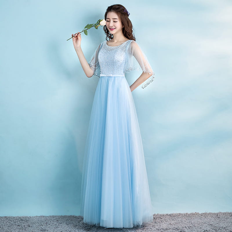 beaded white tulle banquet evening dress featuring a delicate light blue lace and tulle fabric with sheer sleeves perfect as an evening dress female or dress female spring option