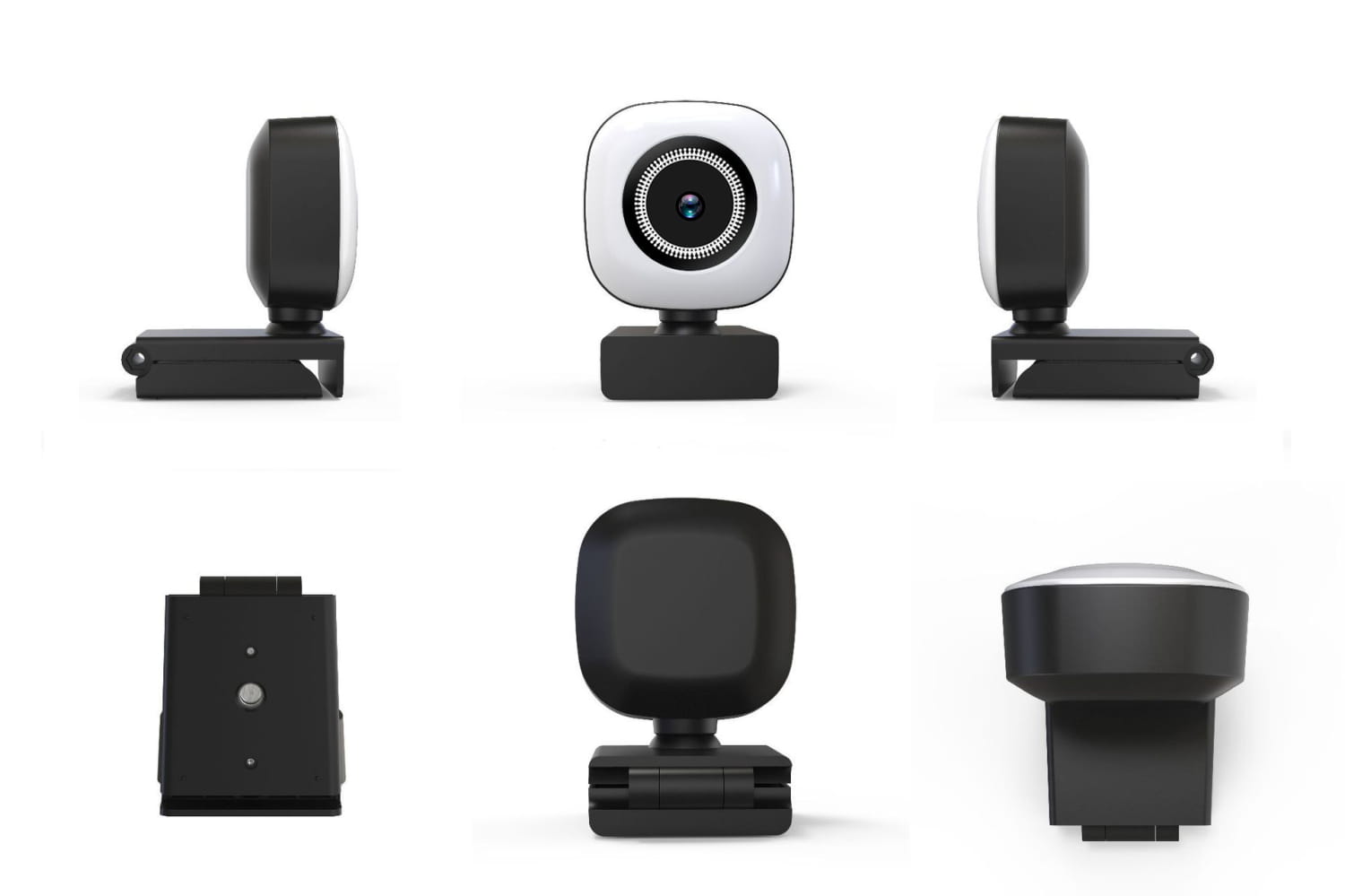 White and black computer camera model 4k live with a circular lens design for live broadcast beauty purposes.