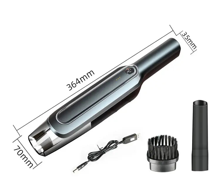 Sleek gray and black cordless handheld vacuum cleaner with a silver and black suction head and modern design.