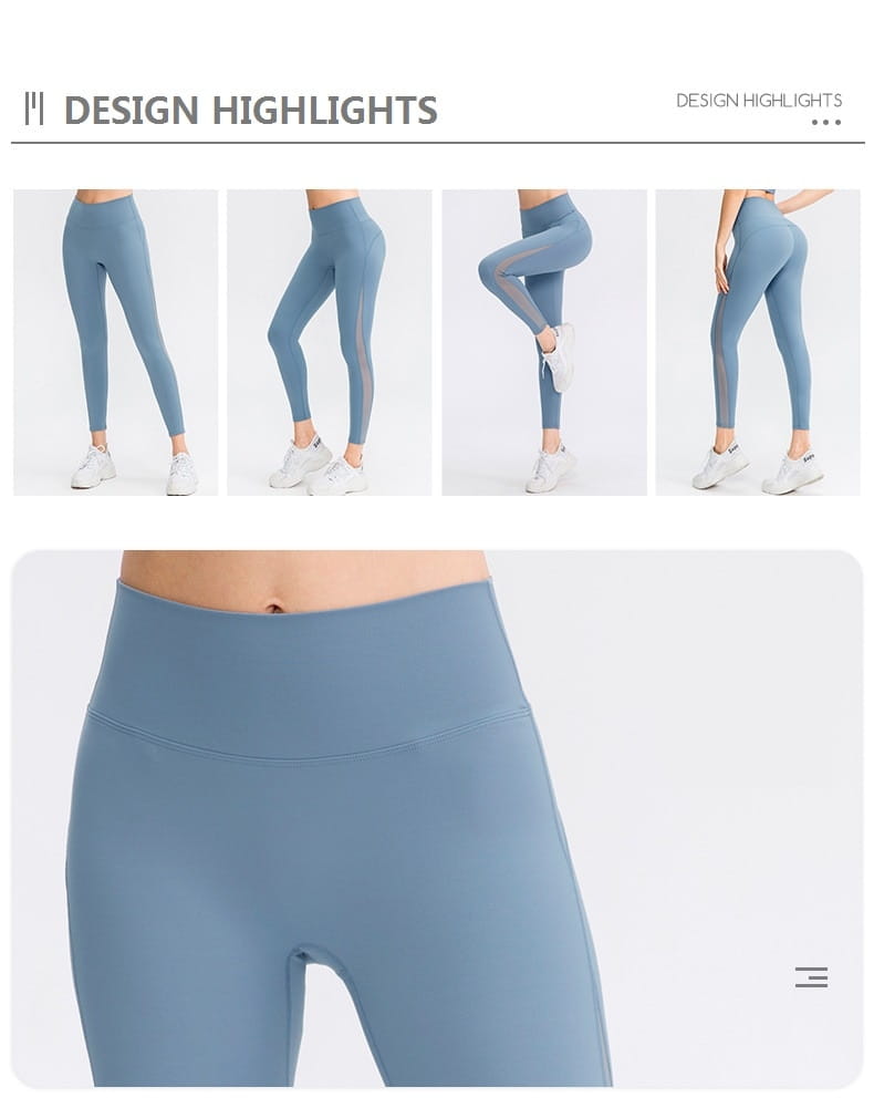 Light blue women seamless high waisted yoga pants featuring blue butt lifting workout leggings with mesh side panels for enhanced breathability.
