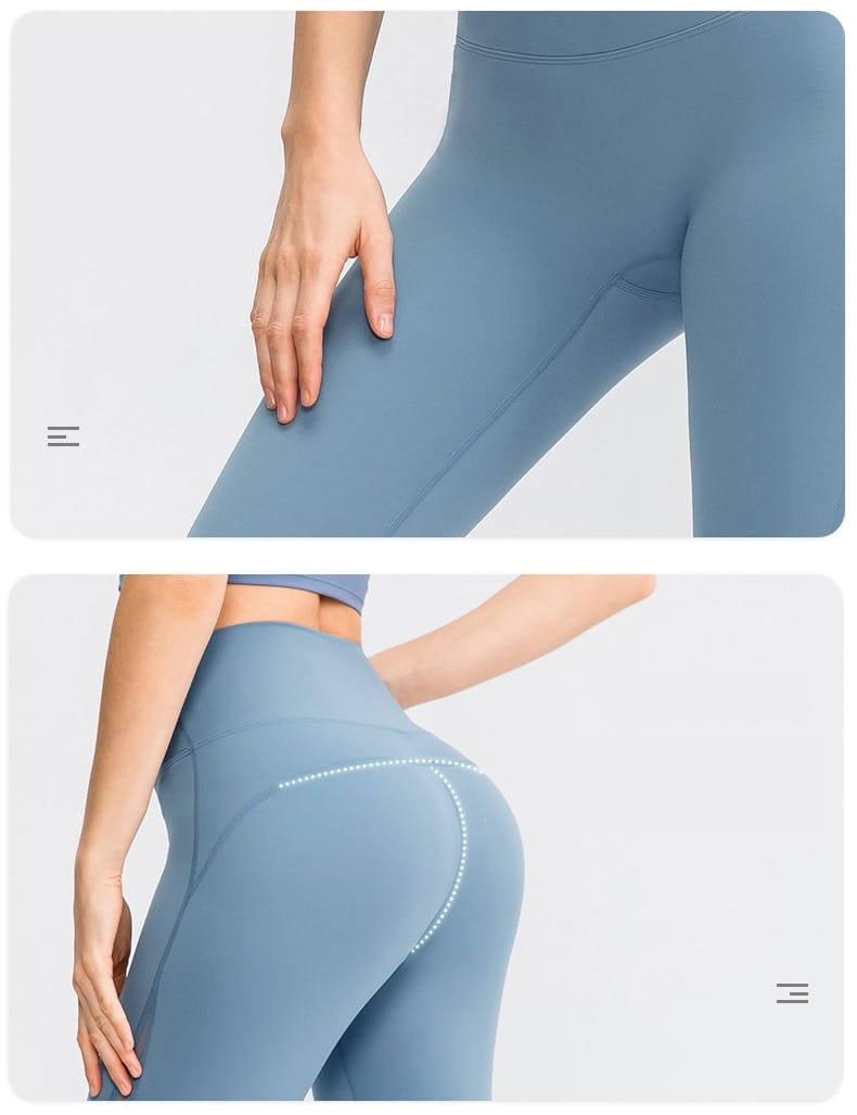 light blue women seamless high waisted yoga pants feature smooth, form-fitting fabric with subtle seam detailing designed as butt lifting workout leggings.