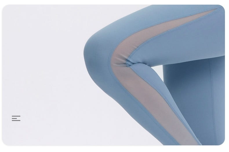 light blue women seamless high waisted yoga pants featuring a subtle mesh panel along the outer thigh designed for butt lifting workout and lifting workout leggings.