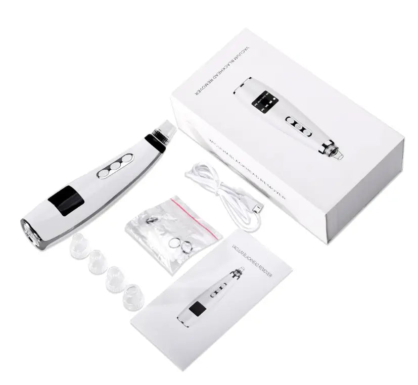 white and silver electric black head suction instrument with a sleek ergonomic design handheld suction instrument for black head removal
