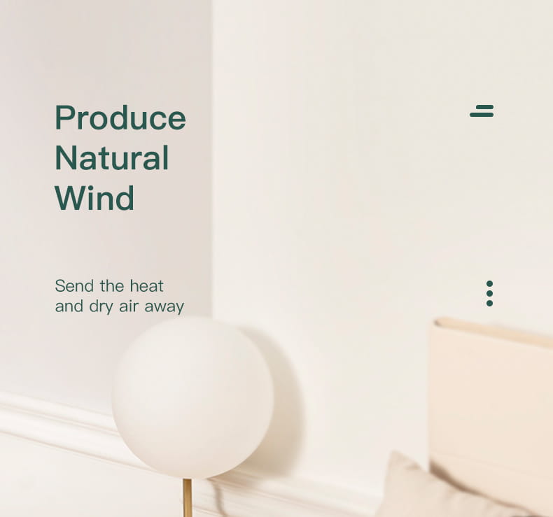 a minimalist white spherical humidification tower fan with a slender gold stand designed for personal air cooling on a desktop