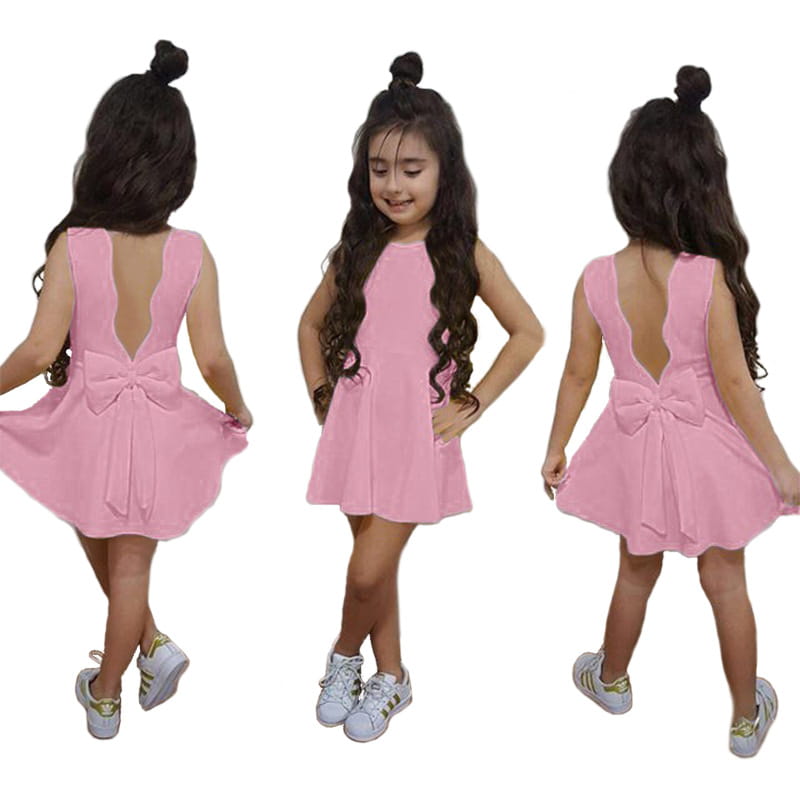 back view of royal blue summer girls sleeveless princess dress featuring an open-back design with a pink sleeveless dress and a bow detail ideal for clothing summer girls.