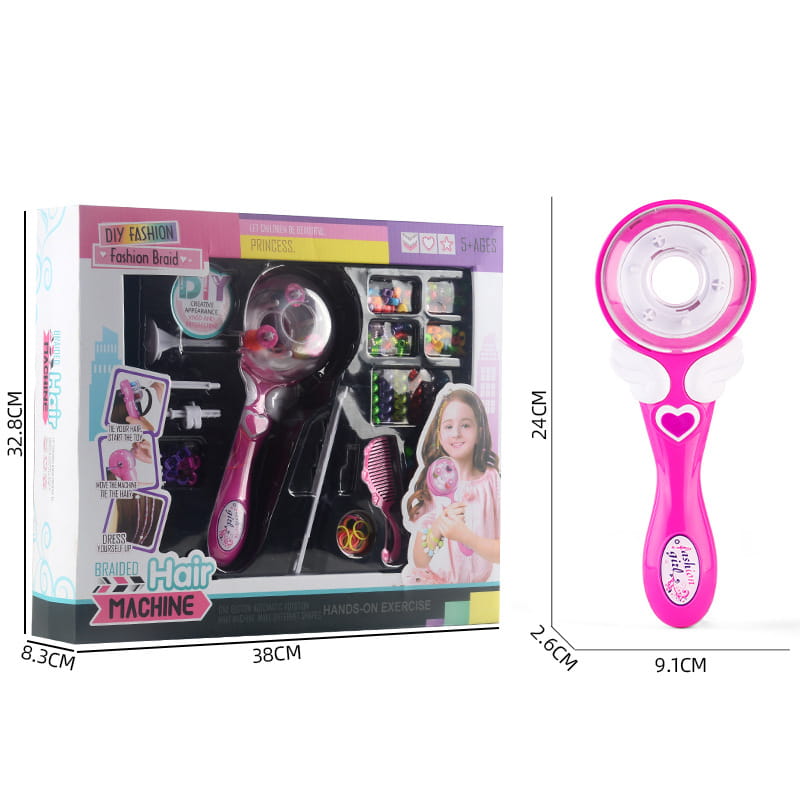 pink and white plastic girls electric automatic hair braid tool with heart-shaped handle for easy automatic hair braid styling