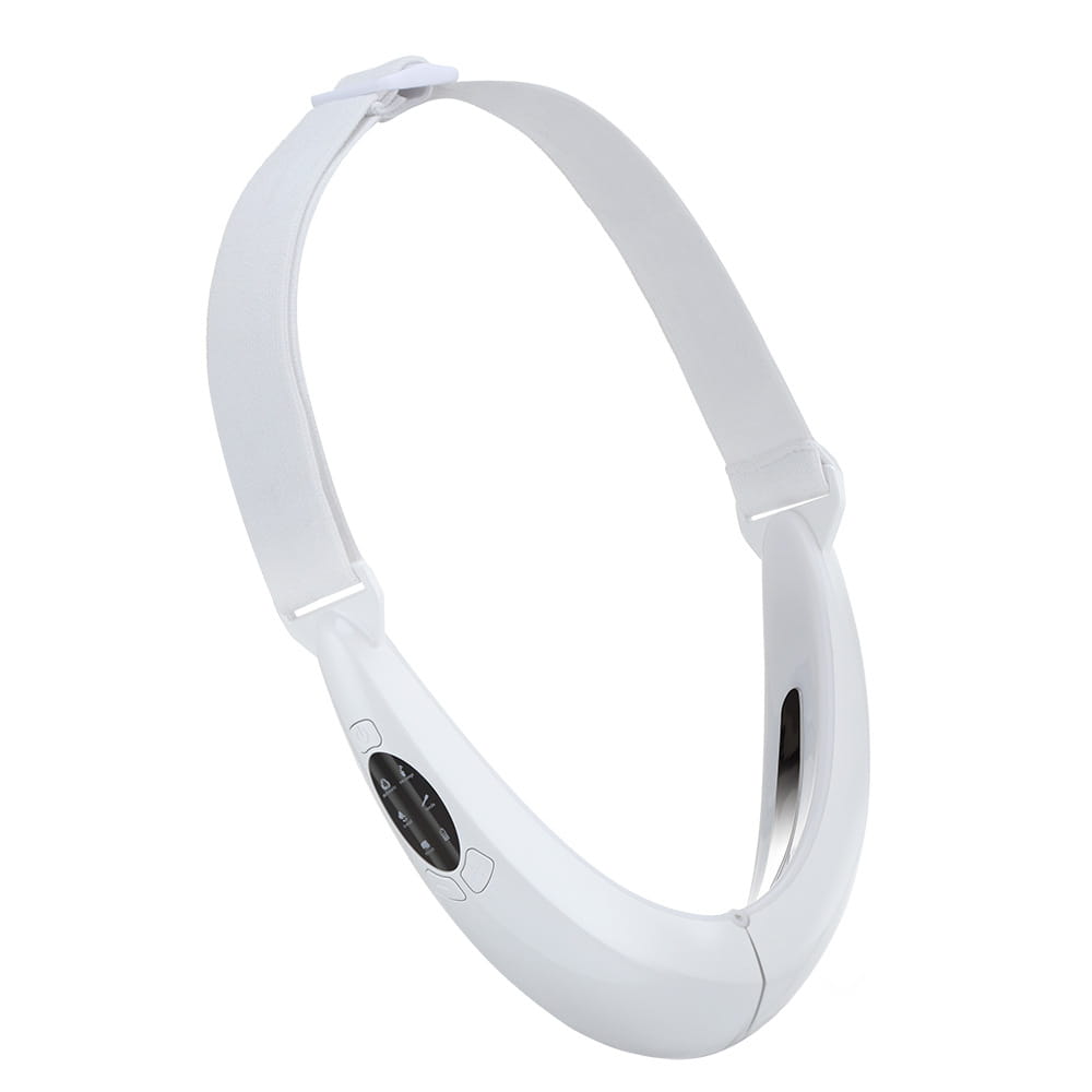 White plastic multifunctional facial lifting neck massage device with a sleek curved design and control buttons on the side for thinning face beauty and face beauty instrument use
