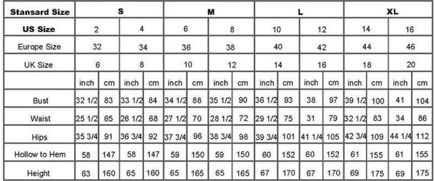 size conversion chart for a high low lace style wedding dress displaying us europe and uk sizes alongside bust waist hips hollow to hem and height measurements in inches and centimeters for accurate fit of a style wedding dress or wedding dress short.