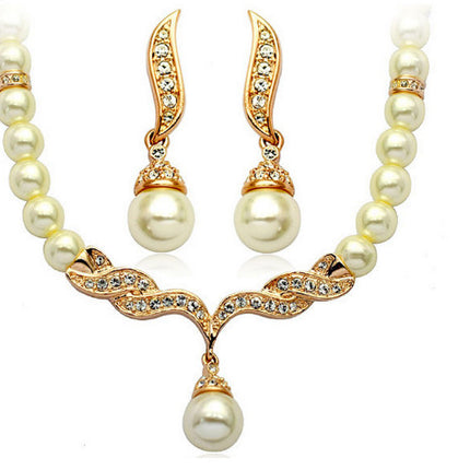 Factory Direct Korean Version, Elegant Angel Wings, Fashionable Pearl Necklace, Earrings, Bridal Suit 9086 - Royalessencelux