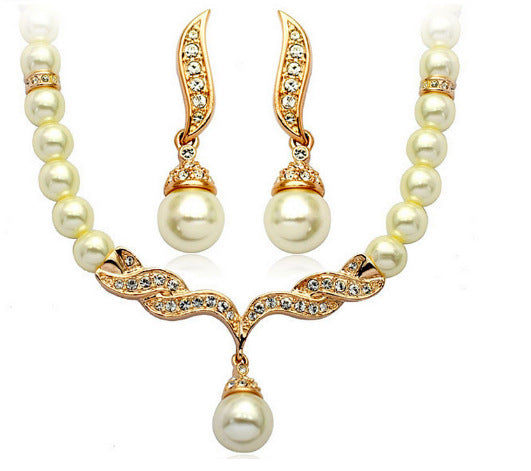 Factory Direct Korean Version, Elegant Angel Wings, Fashionable Pearl Necklace, Earrings, Bridal Suit 9086 - Royalessencelux