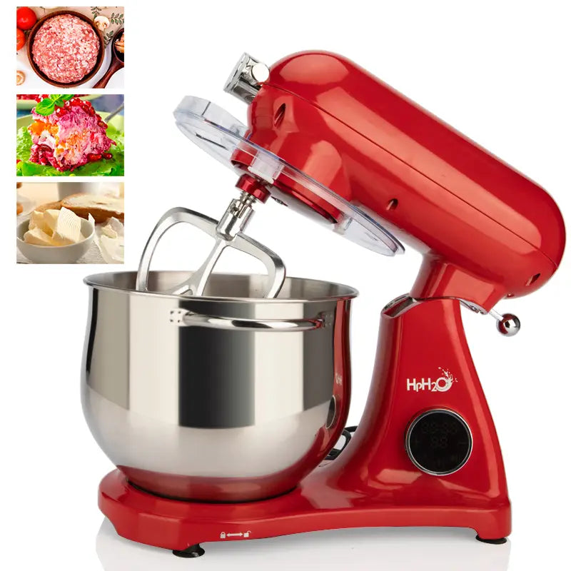 Vibrant red fully automatic home cook machine stand mixer with a stainless steel mixing bowl and silver beater attachment.