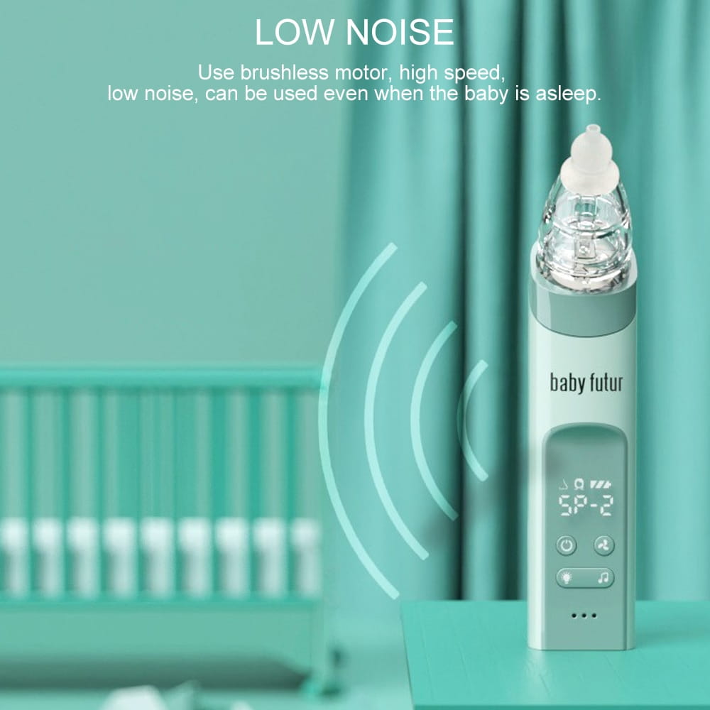 Light green baby futur sp-2 2 in 1 nasal aspirator baby and blackhead remover with transparent tip and digital display.